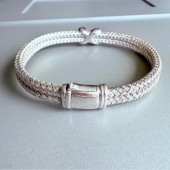 RCI TURKEY Mesh Basket Weave Cable Diamond Station Sterling 925 Bangle B… - Picture 3 of 8